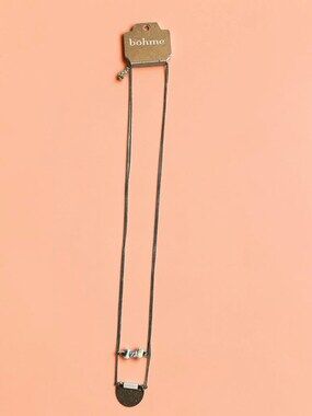 Bohme Geometric Layered Necklace White Turquoise Chip Hammered Crescent Pendant